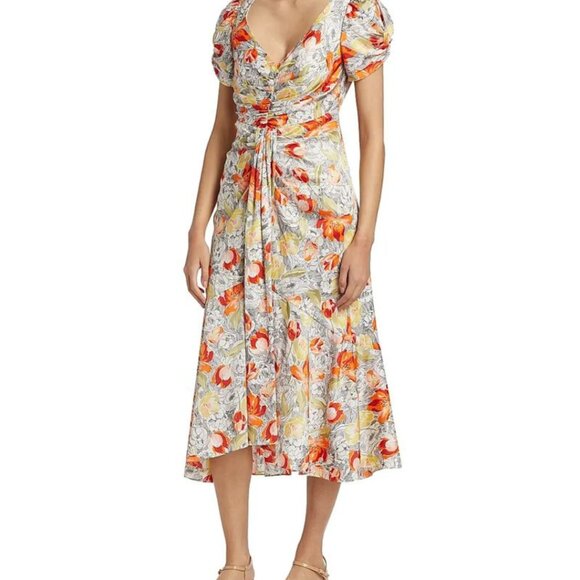 Cinq à Sept Floral Center Ruched Walker Dress Size 14 - Picture 2 of 5